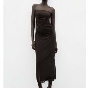 Zara Brown Strapless Dress